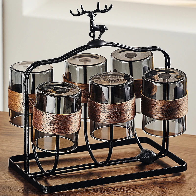 北欧玻璃水杯套装家用客厅隔热茶具简约冷饮杯办公室待客茶杯架子