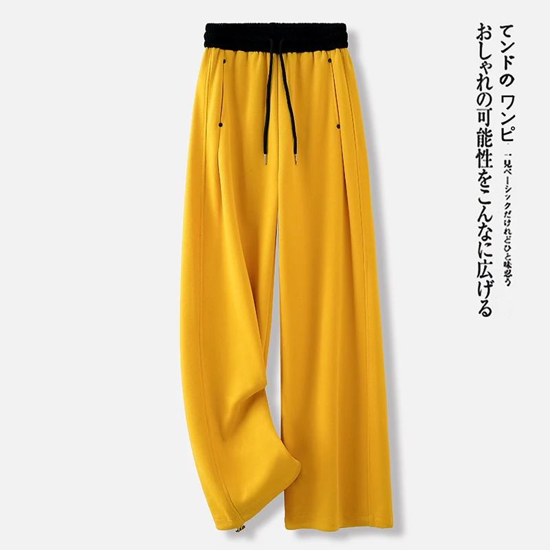 2025春夏宽松阔腿裤女抽绳松紧高腰显瘦休闲长裤子直筒运动卫裤