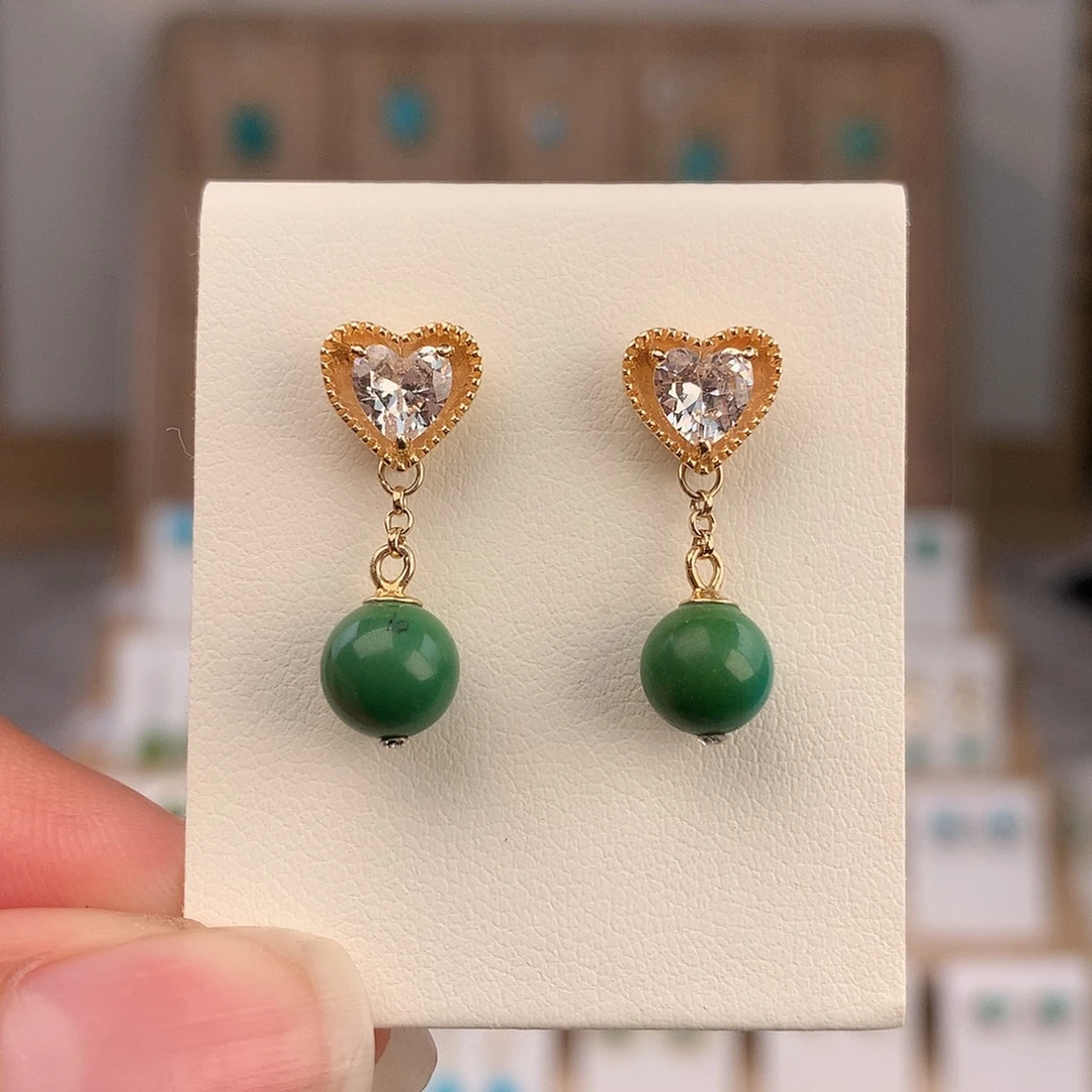 绿松石银S925镶嵌耳饰