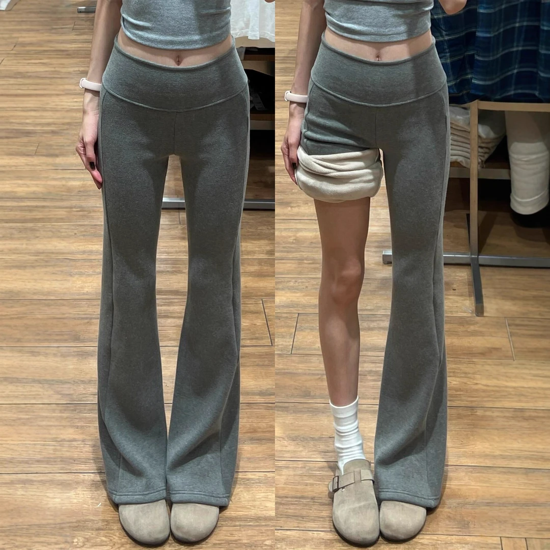 微喇裤女2025秋冬加绒低腰垂感外穿打底裤小个子运动瑜伽喇叭卫裤