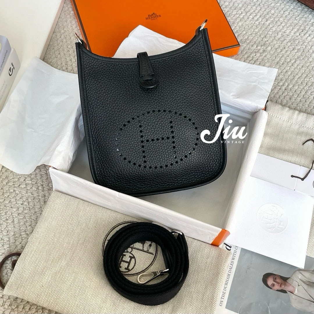99新 Hermes/爱马仕 黑银minievelyne盒子尘袋W刻 JM12-1350
