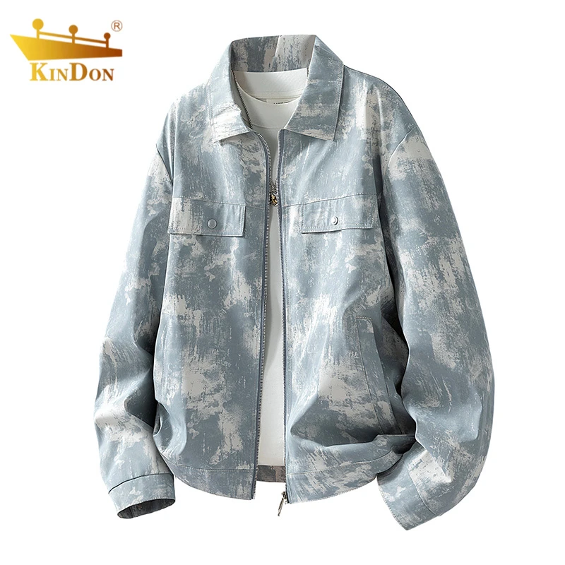 秋季扎染夹克潮流时尚休闲工装牛仔上衣高级感男士宽松印花外套