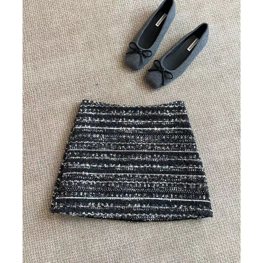 小香风重工高腰半身裙小个子百搭显瘦半裙 8635