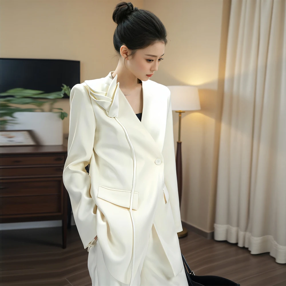 明星同款西装套装女2025秋季高定时尚设计感立体花朵穿搭女王范女