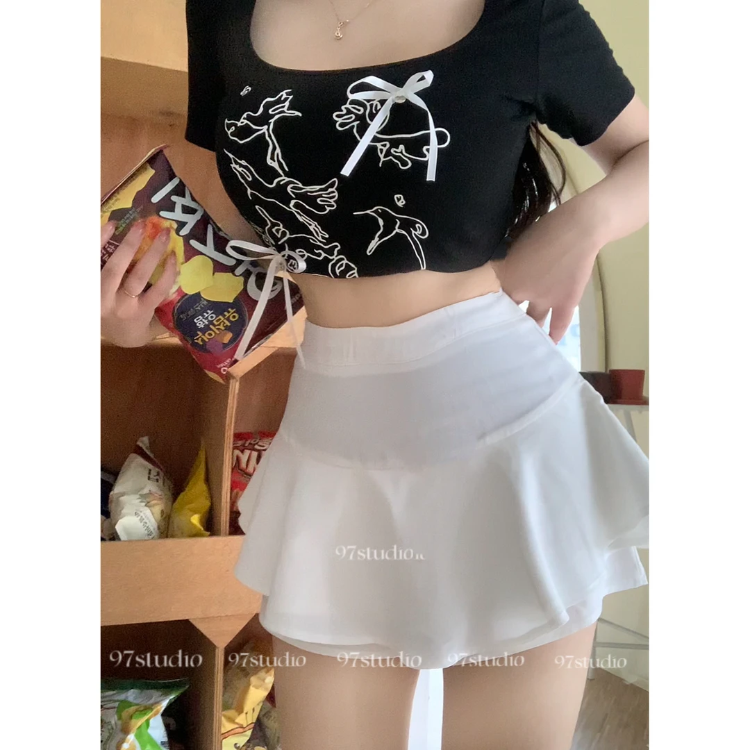 胖mm大码女装夏季新款花苞裙白色防走光裙子时尚高腰显瘦半身裙