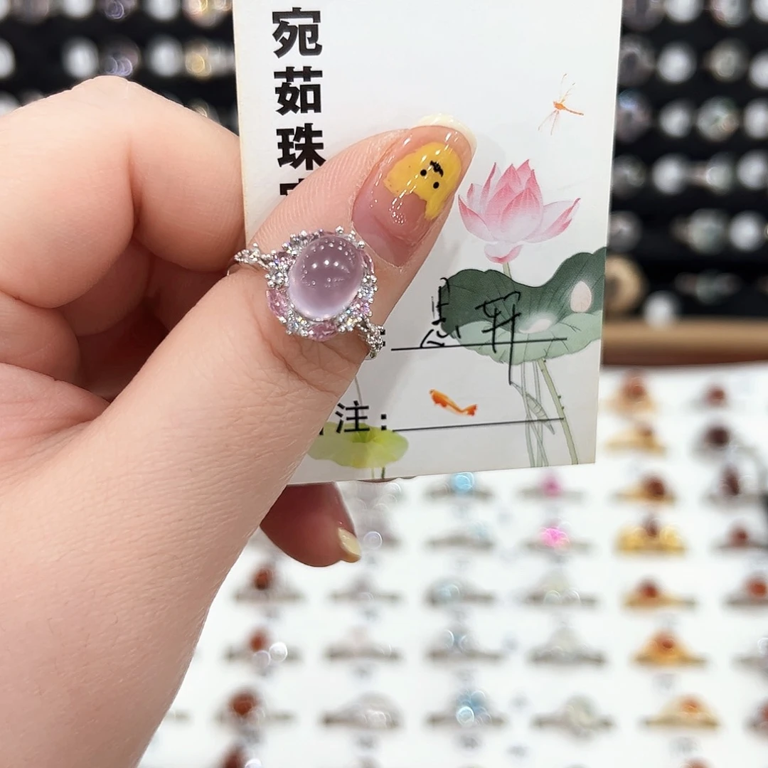 萤石戒指银S925镶嵌恩**妈戒指