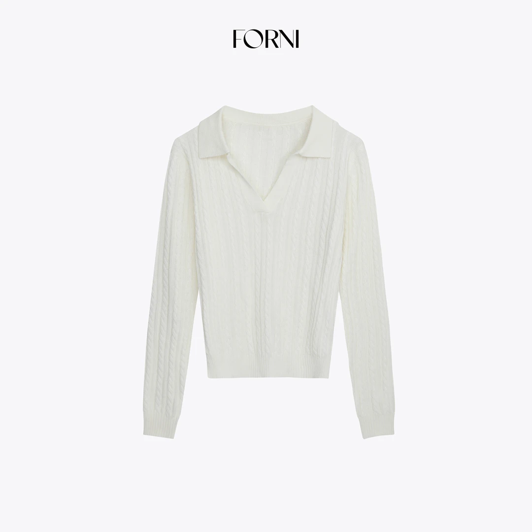 FORNI 高尔夫 财富老钱混纺羊毛绞花POLO领休闲针织上衣