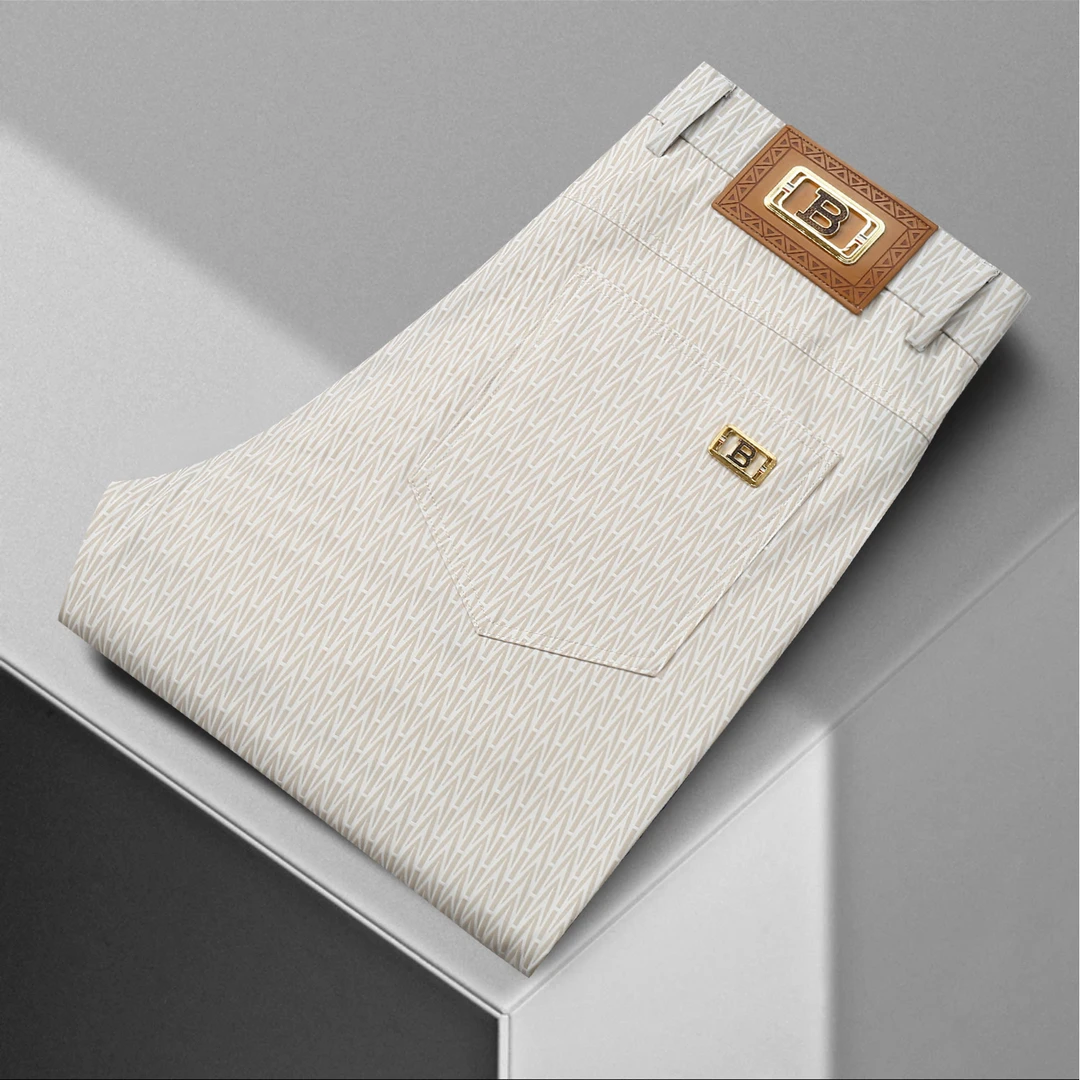 2025夏季薄款轻奢品质男士休闲裤3D立体印花弹力轻商务小直筒男裤