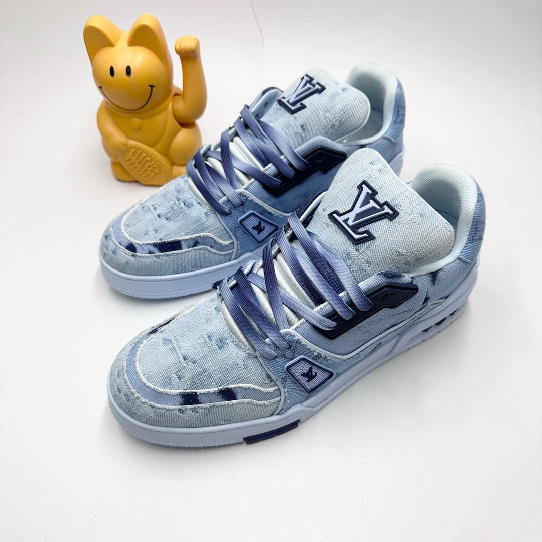 99新 LouisVuitton/路易威登 42.5码新款蓝色扎染Trainer板鞋