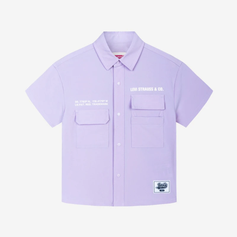 Levi's/李维斯2024新款儿童夏季透气时尚翻领衬衫男童短袖K831