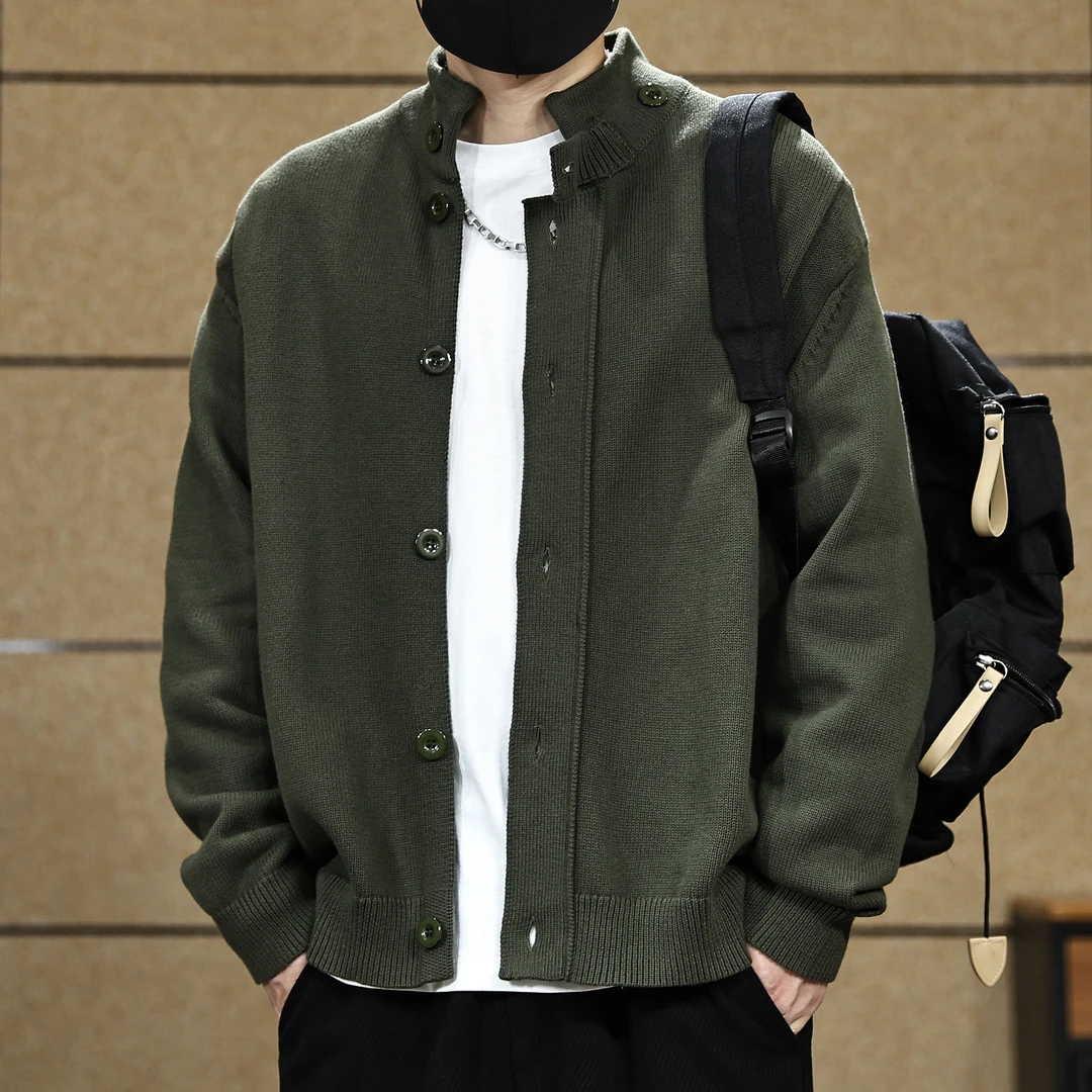 立领开衫毛衣外套男款高级感宽松纯棉外穿针织衫上衣男秋冬季新款