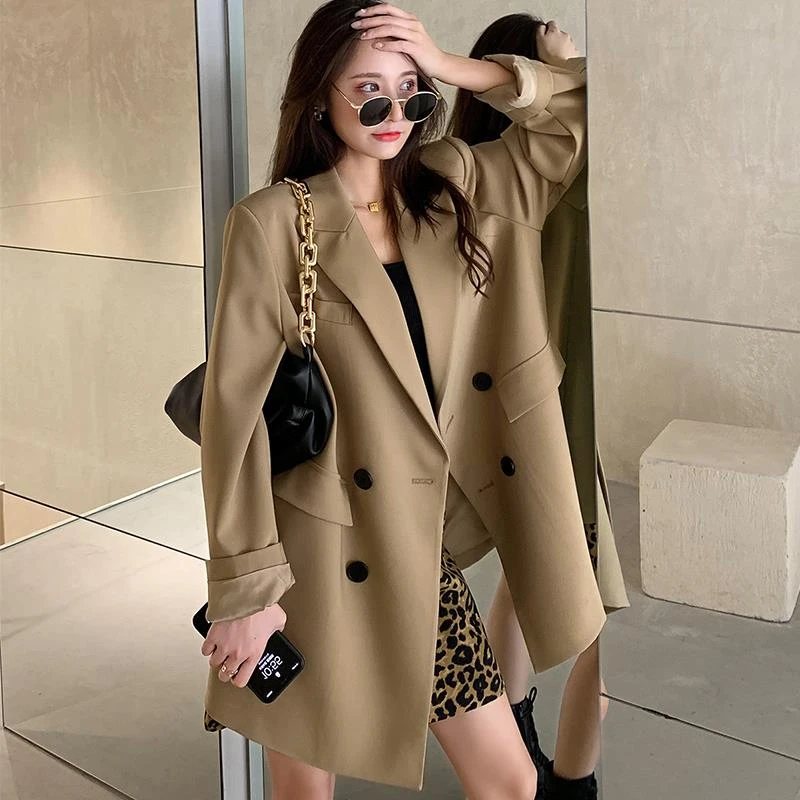 卡其色西装外套女春秋宽松休闲高级设计感韩版气质英伦风小众西服