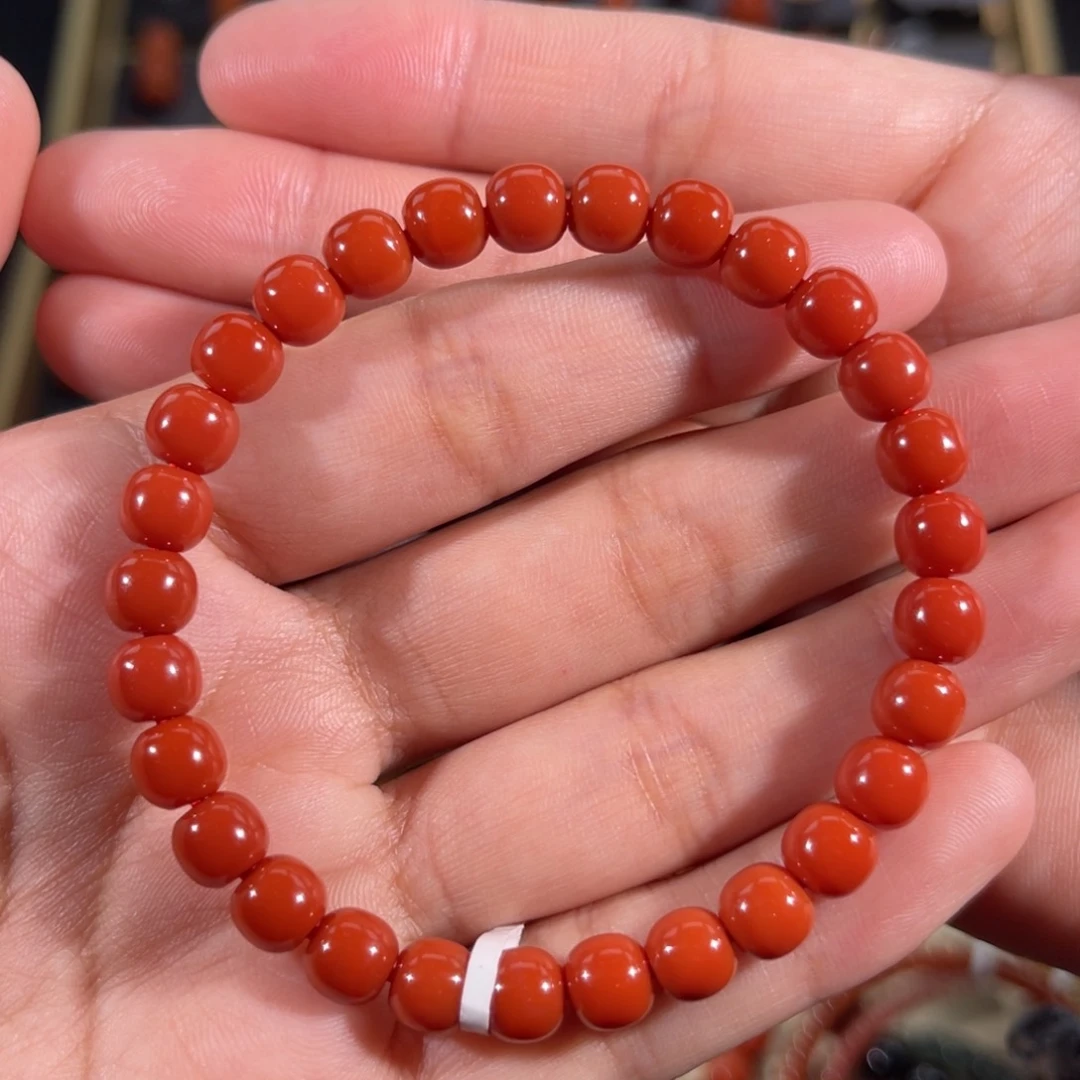 南红玛瑙老南红满色爆肉老形手串6.7左右未镶嵌