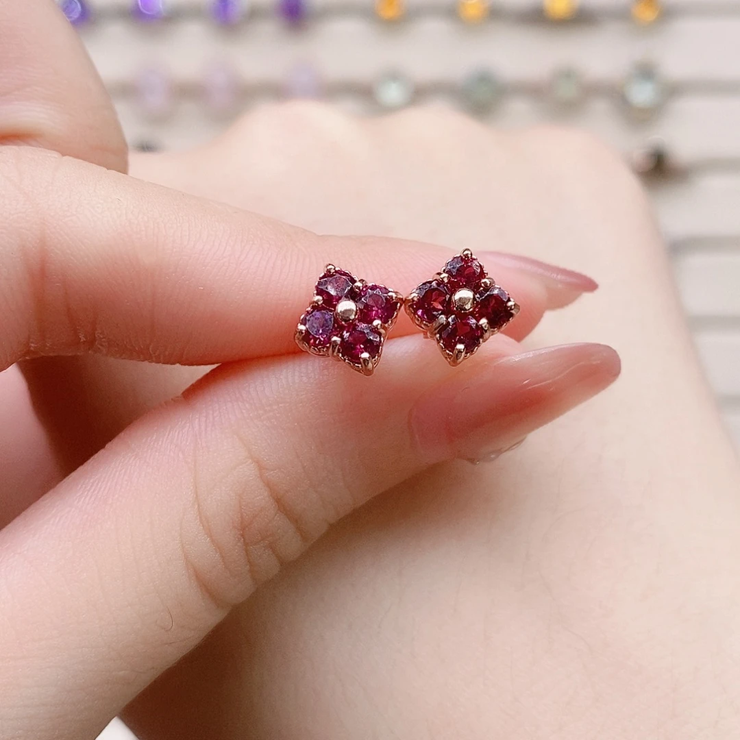 石榴石银S925镶嵌耳钉耳钉