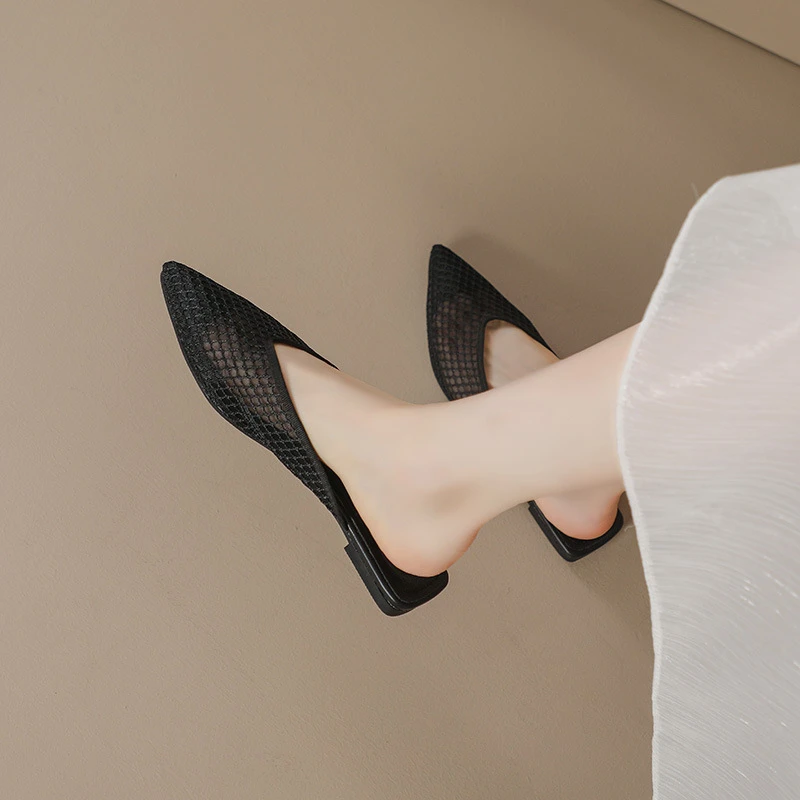 镂空网纱拖鞋女夏外穿时尚尖头女鞋2025新款凉拖女平底包头半拖鞋