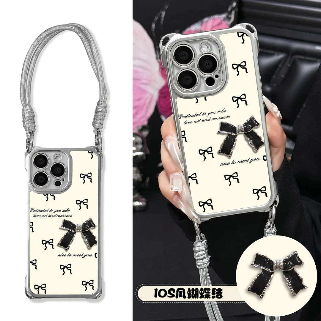 轻奢蝴蝶结挂绳适用iPhone苹果16防摔手机壳华为p70vivoppo小米