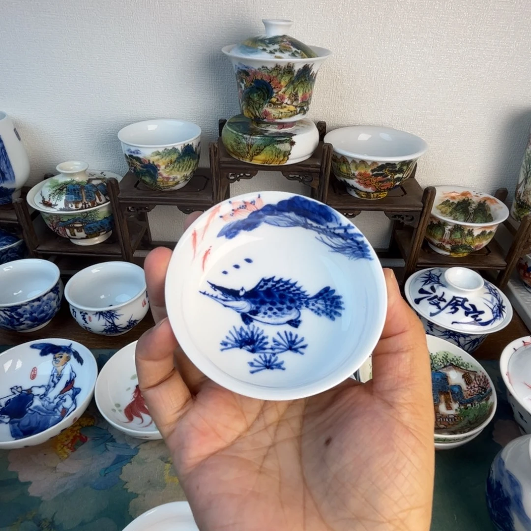 忠意堂釉下彩荷花鳜鱼