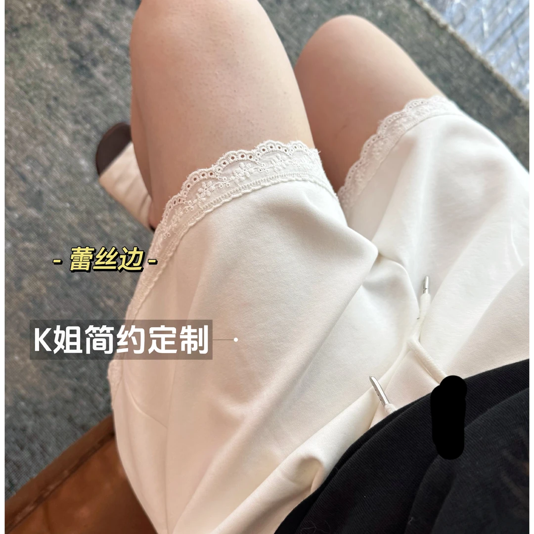GTNER“KK定制”空气层蕾丝花边短裤夏季薄款高腰显瘦宽松裤子D1913