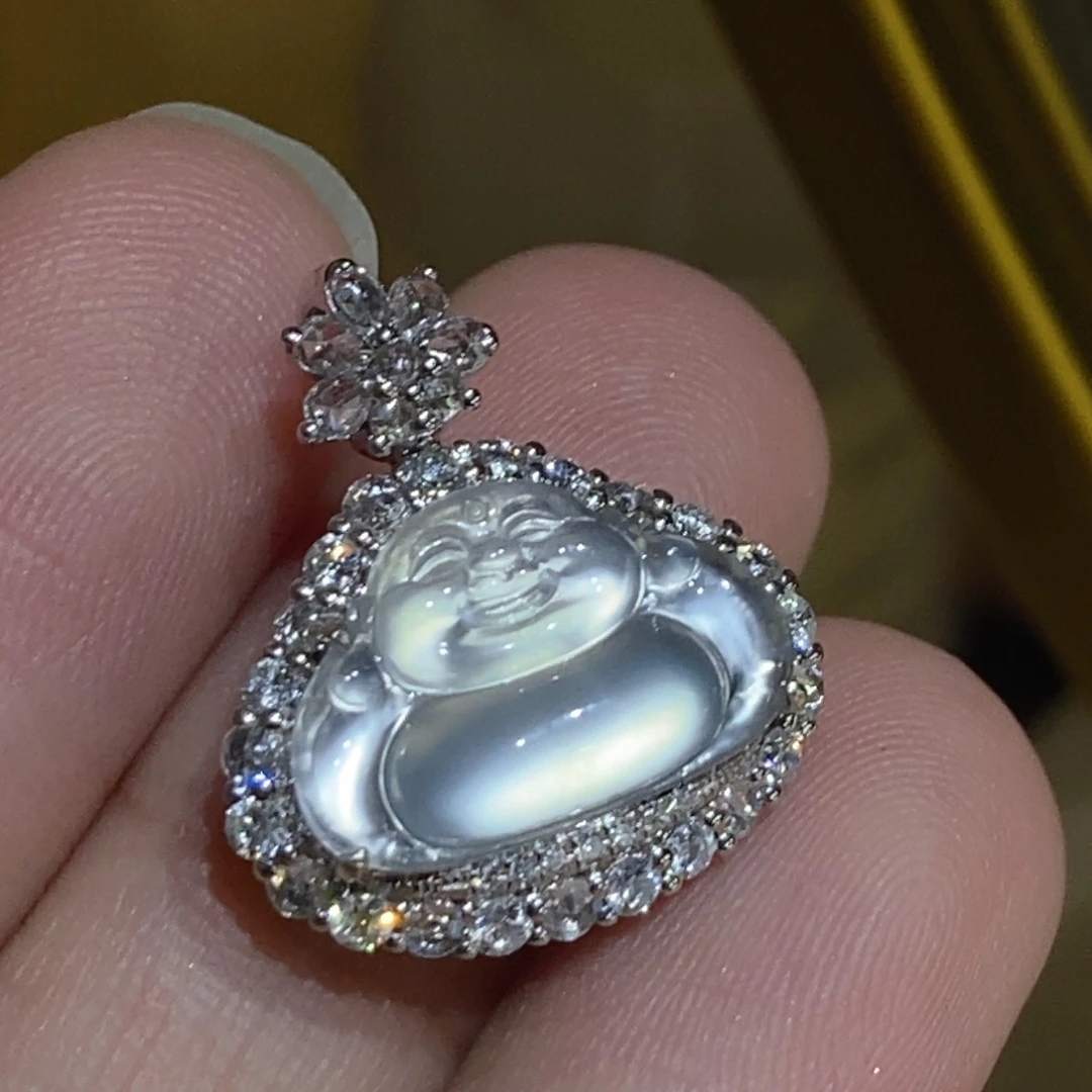 颈饰18K金镶嵌翡翠天然缅甸A货翡翠