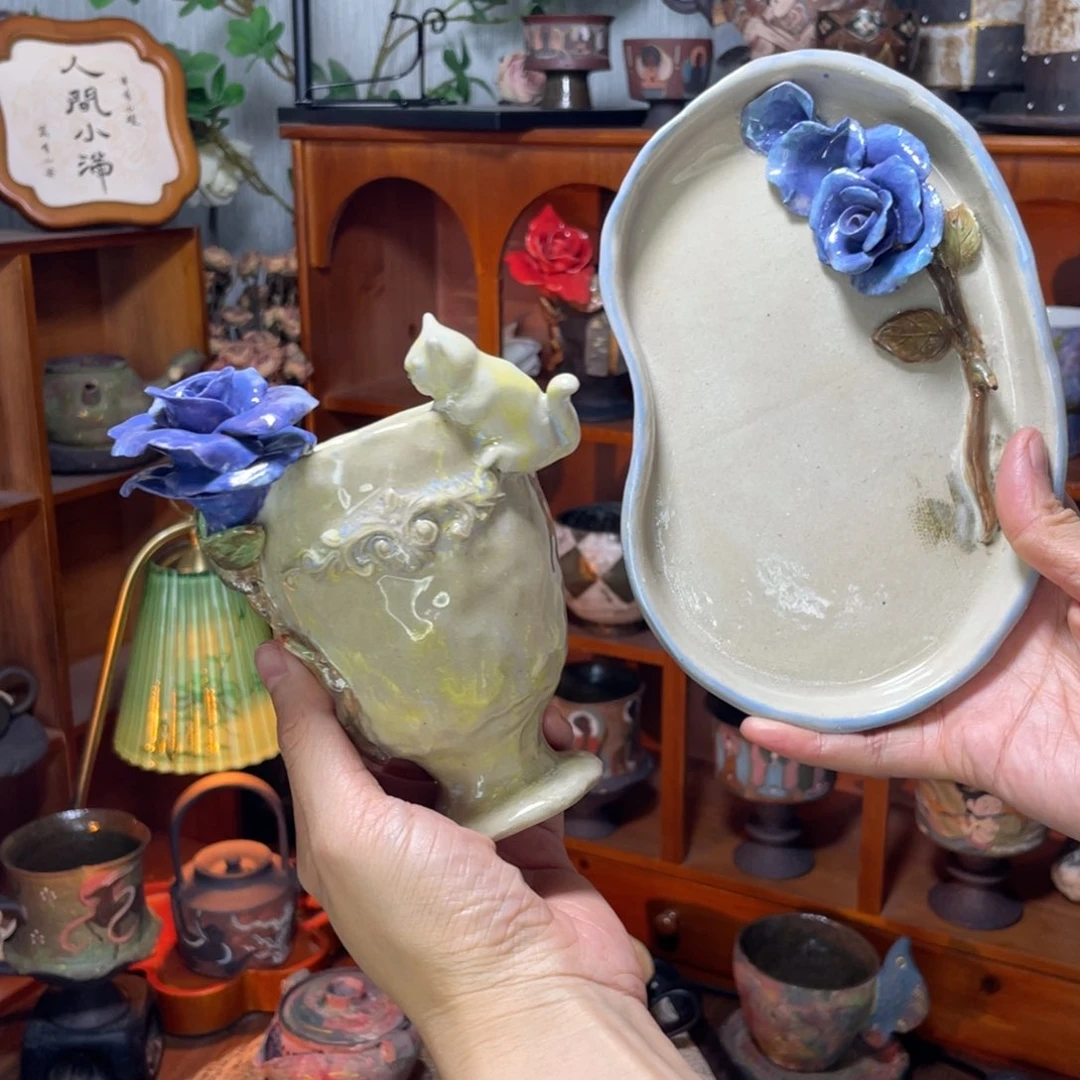 陶蓝紫色玫瑰套装