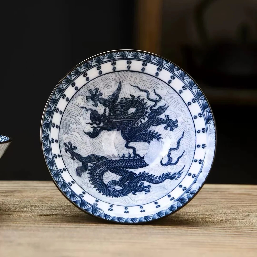 仿古瓷 代拍链接青花龙纹斗笠杯