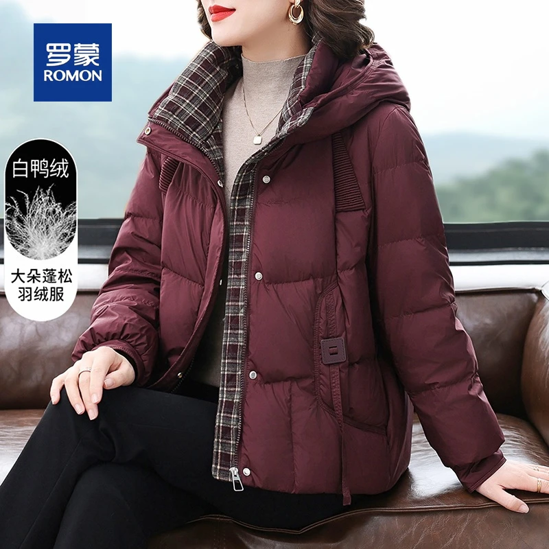 罗蒙时尚妈妈冬装羽绒服洋气新款中老年女冬季宽松大码白鸭绒外套