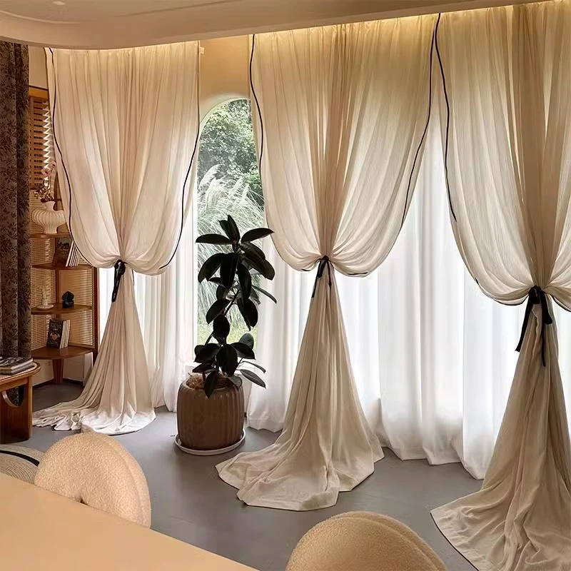 专卖店中古风奶油风法式不规则美感窗纱窗帘阳台客厅卧室 迷现