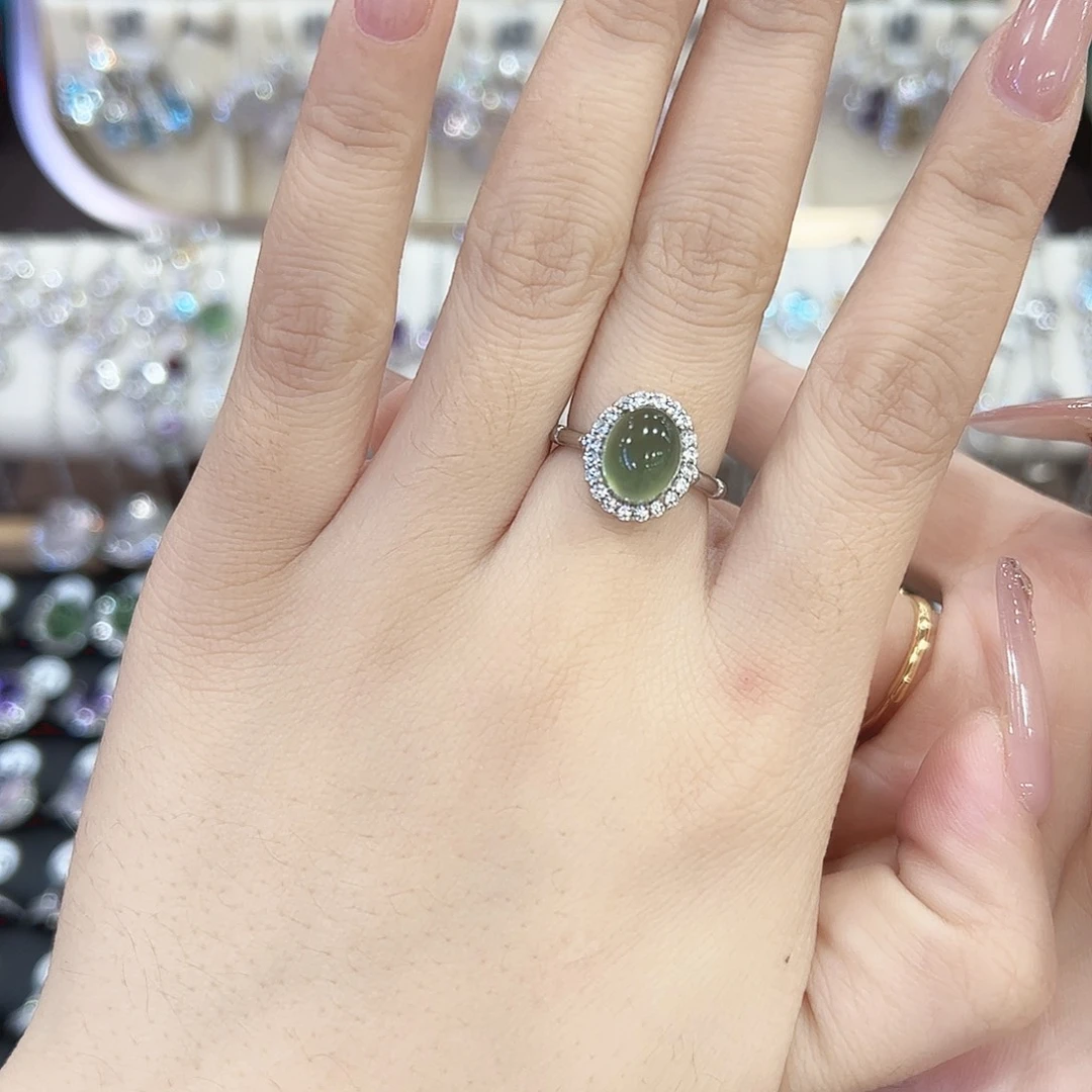 蛇纹石玉银S925镶嵌戒指