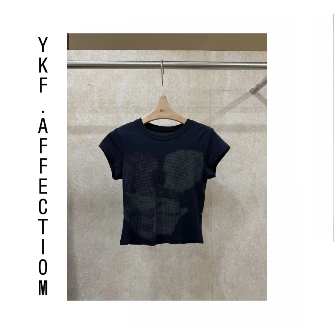 （像素T）美式圆领复古辣妹康力直喷像素印花T恤62928