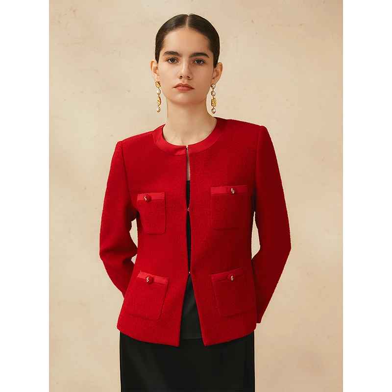 Song of Song歌中歌小香风气质短款红色立领外套5C65110016