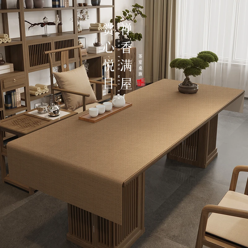 中式禅意茶桌布防水棉麻茶几布长方形餐桌布茶席茶道茶台垫布定制