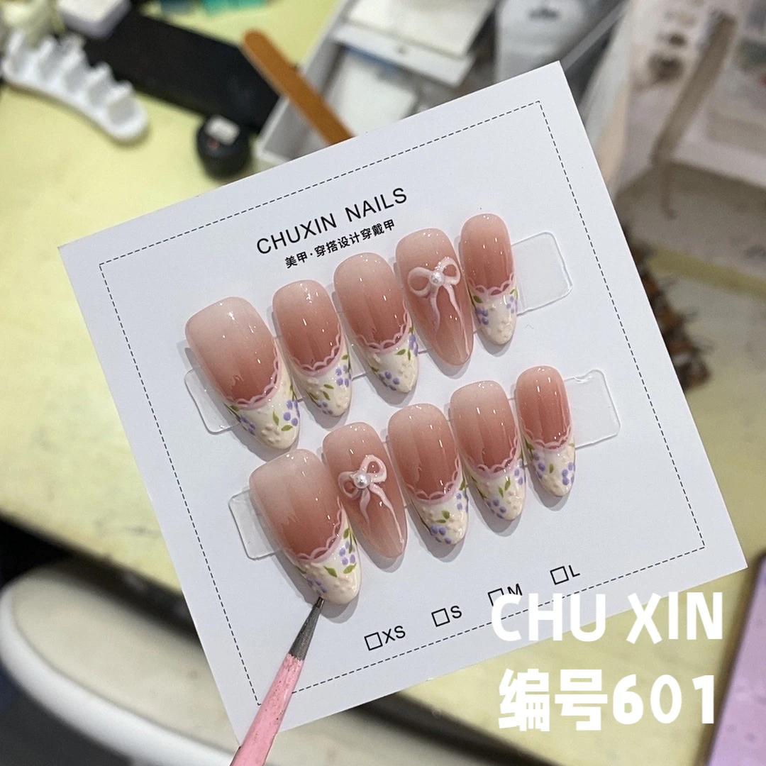【601碎花裙结】轻奢定制手工碎花蝴蝶结穿戴甲法式甜美少女风美甲