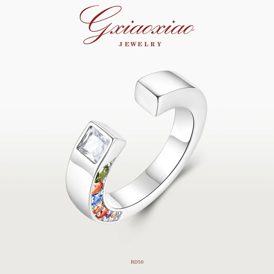 G XIAOXIAO 镀K金 时尚气质个性百搭彩色多巴胺开口戒指 RD50