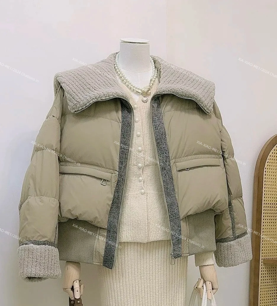 XIAOMEI ｜羊羔毛拼接海军领韩系羽绒服-1342
