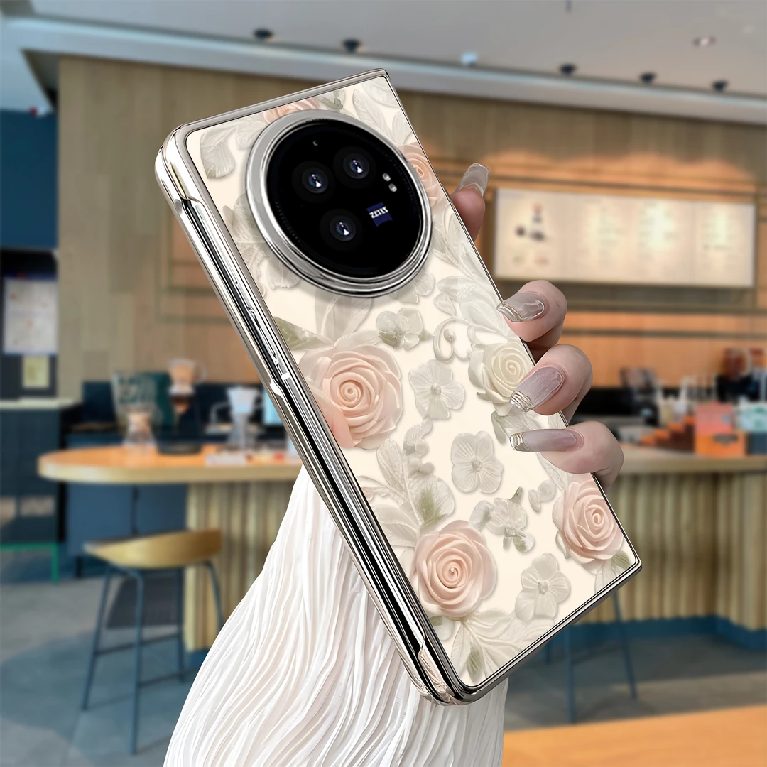 适用于【VIVO】XFold3时尚高颜值山茶花潮流玻璃折叠壳