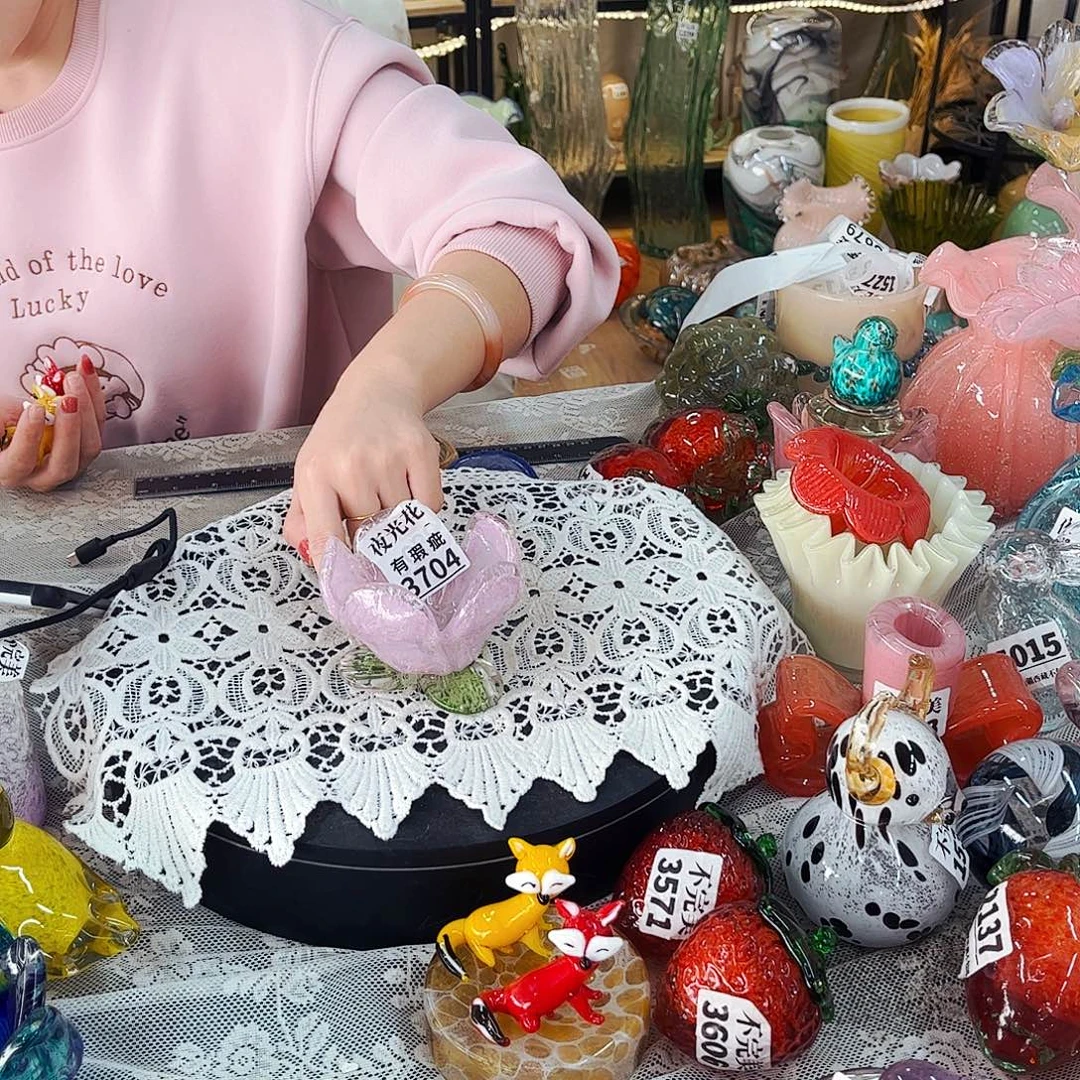 3704夜光花碗掉叶瑕 家悦琉璃工艺品