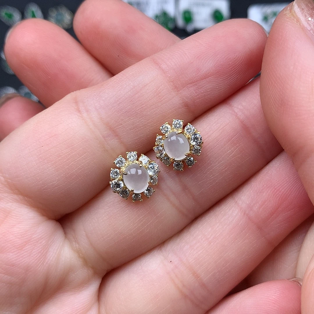 翡翠银S925镶嵌耳饰