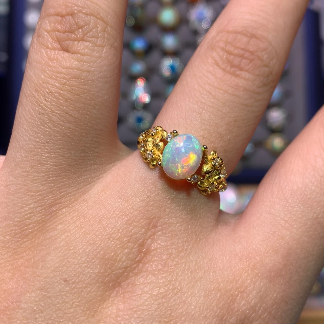 银S925镀金镶嵌欧泊戒指