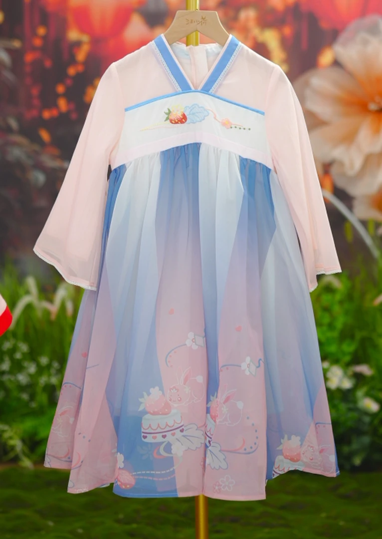 汪小荷品牌清货女童中国风12a繁花烙裙子（连衣裙）XD13204-A