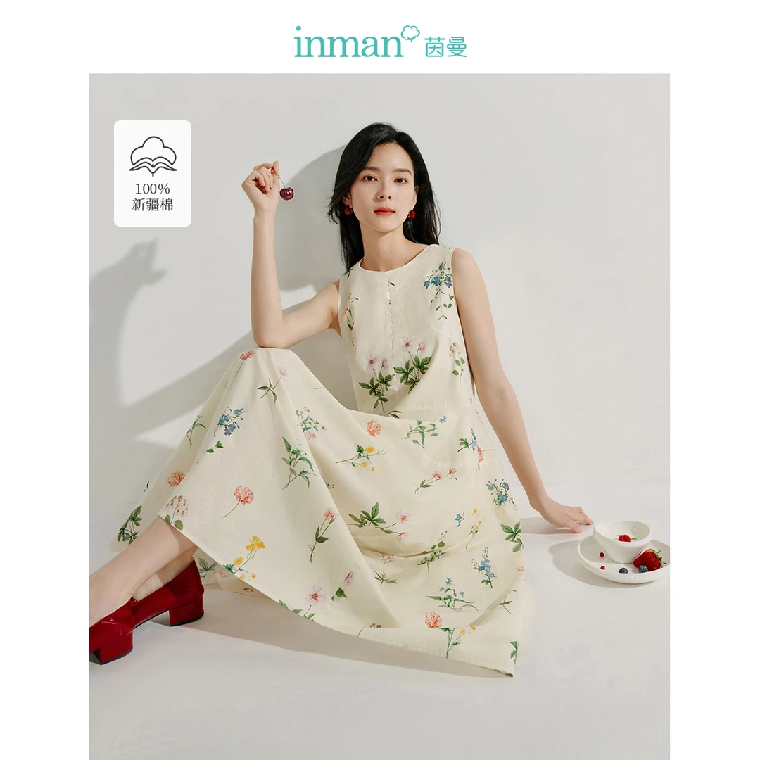 【茵曼服装】茵曼甜美植物碎花背心公主风无袖长裙18525312C