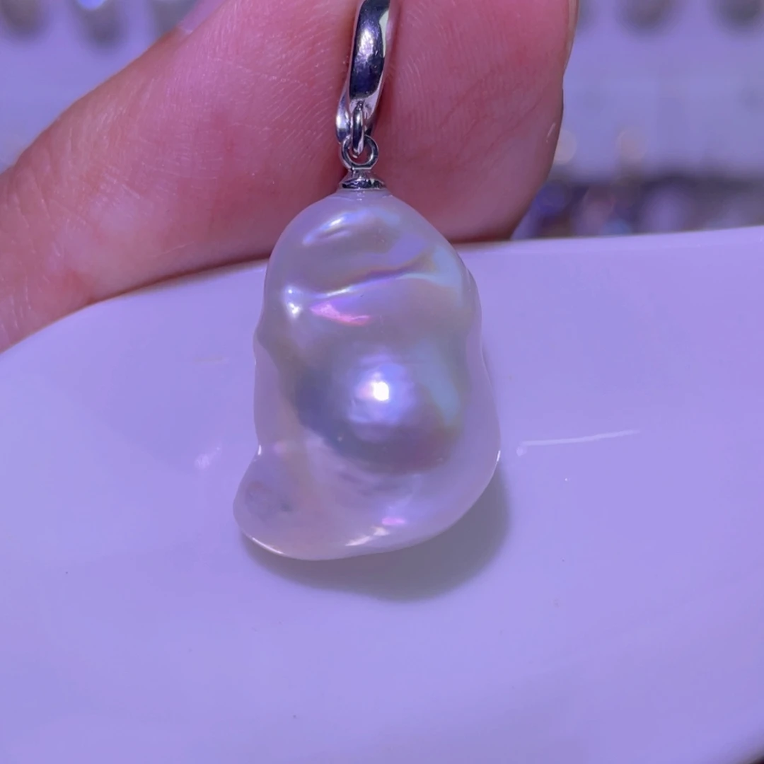淡水珍珠天然淡水珍珠吊坠银S925镶嵌