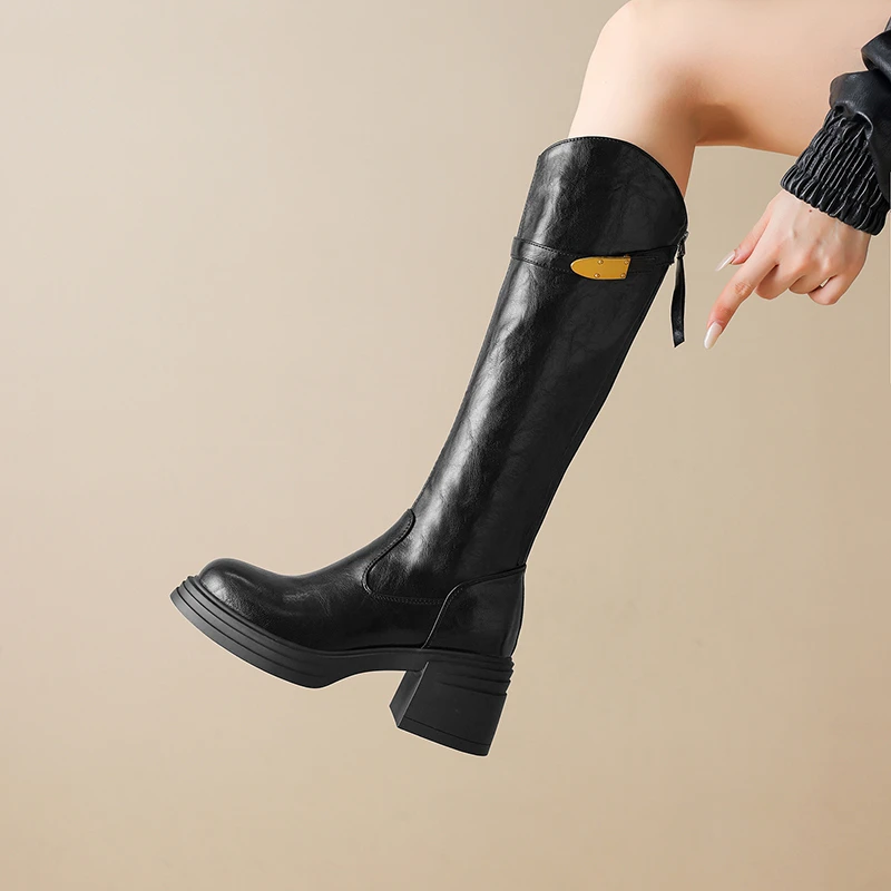 新款2025不过膝高筒厚底长靴女骑士靴高跟弹力长筒靴41大码43
