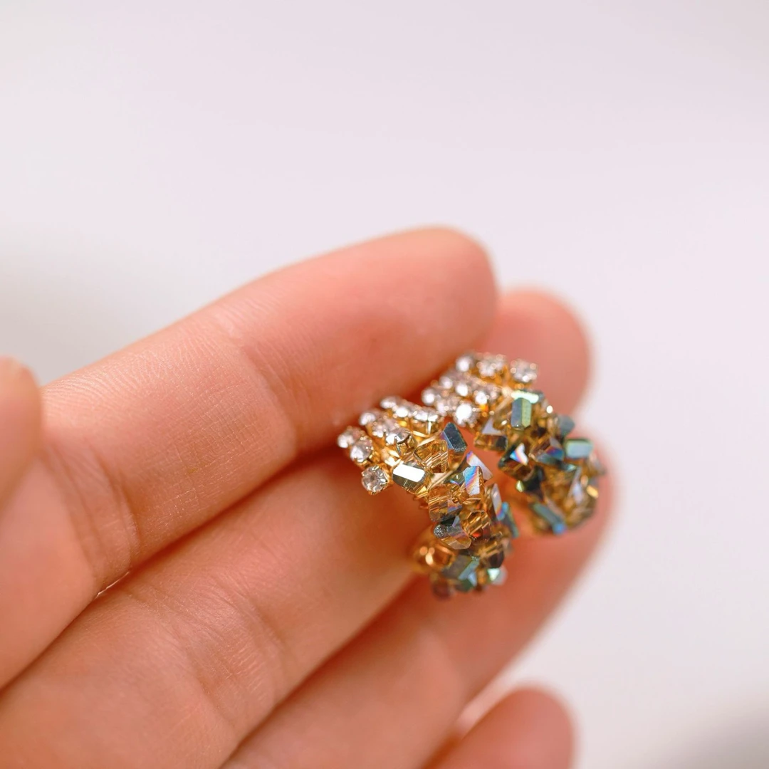 铜合金莫桑石耳饰 【碎闪金咖】美拉德风复古高级感超闪耳钉耳夹蚊