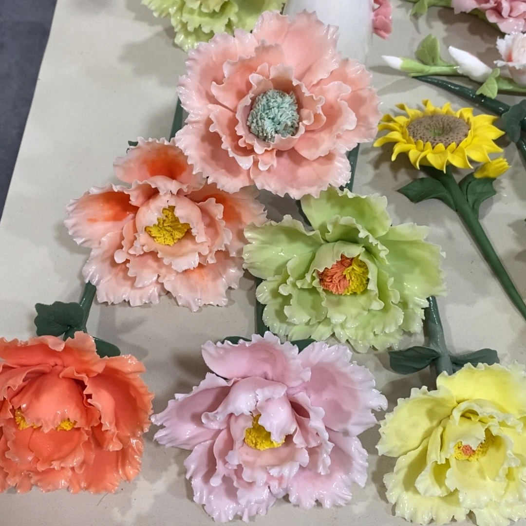 摆件陶瓷手工花摆件