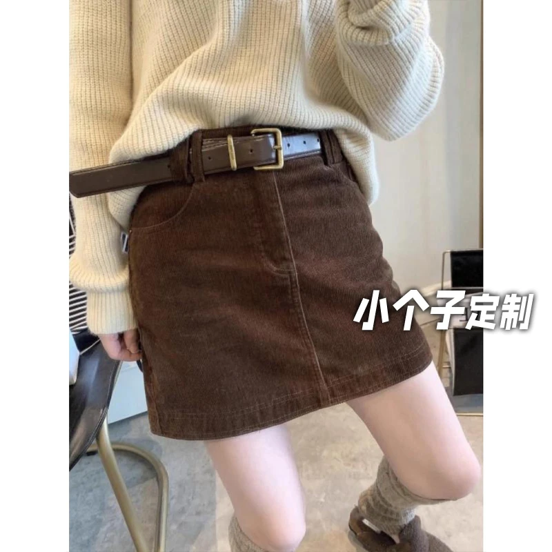 150小矮个子复古灯芯绒半身裙女秋冬季高腰显瘦a字直筒辣妹包臀裙