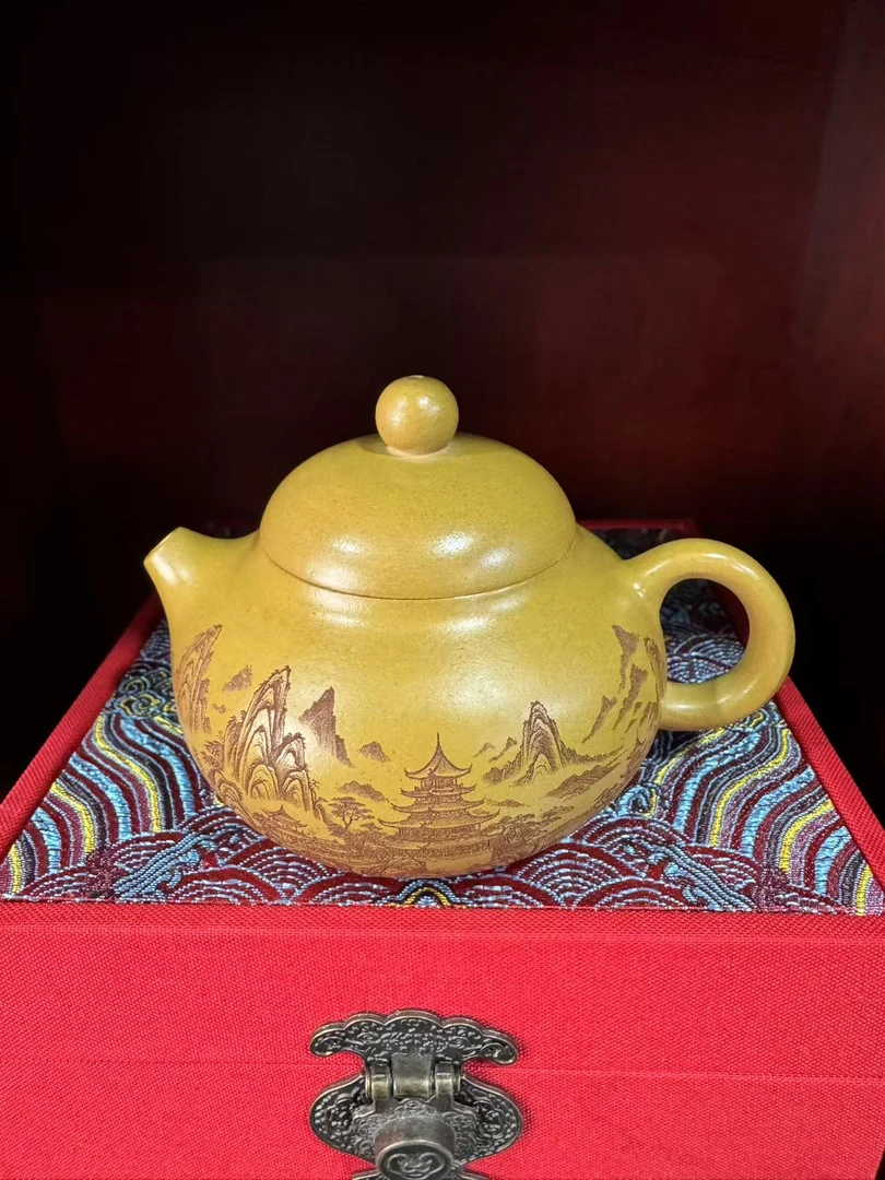 溪山清幽图文旦家藏黄金段泥紫砂壶【华】