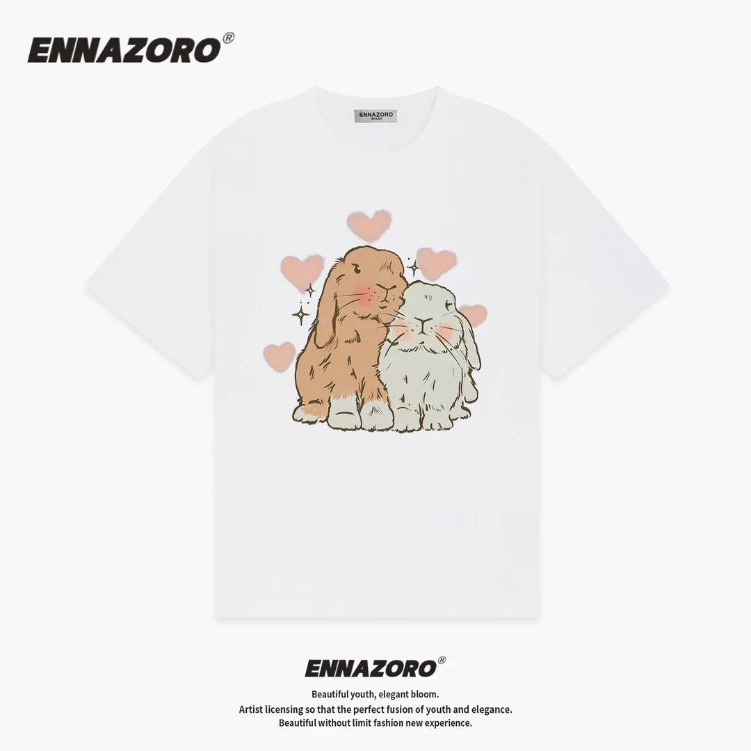 ENNAZORO油腻兔 25SS新款纯棉T恤女美式潮牌上衣情侣装男