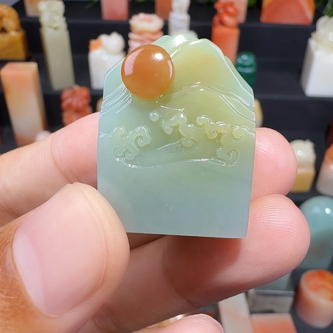 不***画老挝石印石旭日东升