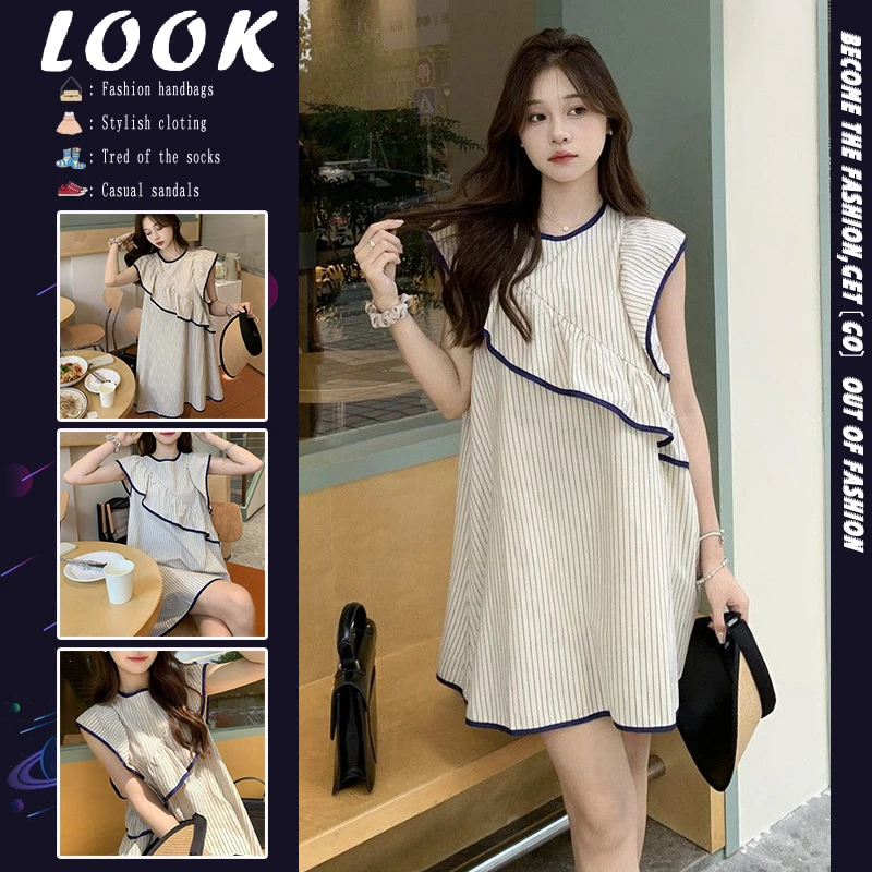 飞袖连衣裙韩系纯欲慵懒风女装显瘦无袖气质休闲时尚洋气宽松减龄