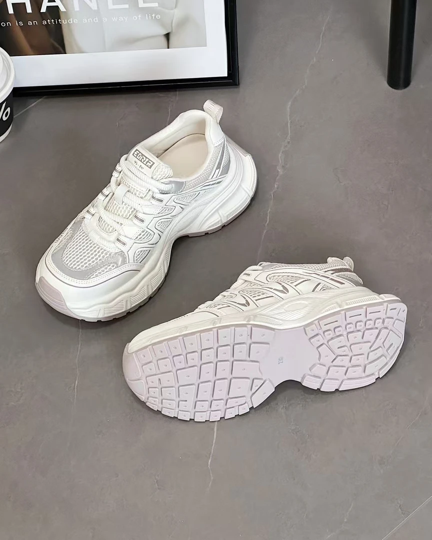 欧陌2025夏季时尚老爹鞋女透气网面轻便厚底休闲运动鞋百搭潮流